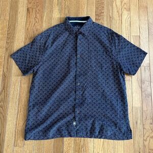Nat Nast Shirt Mens Large Button Up Silk Blue Geometric All Over